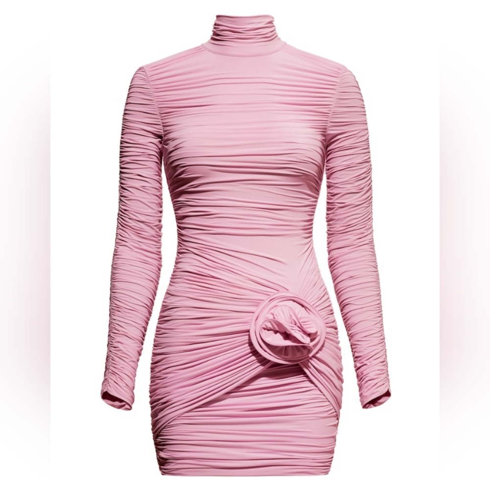 H&M x Magda Butrym Pink Long Sleeve Ruched Mini Dress - Picture 8 of 13
